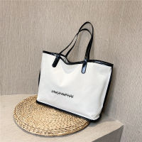 Ladies Fashion Letter Printed Canvas One Shoulder Handbag Leisure Large-capacity Pure Color Shopping Travel Mobile Tote Bag
