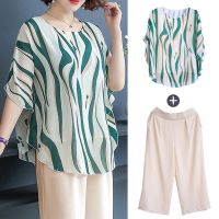 COD DSFERTGERRYYY Single/Set Pambabaeng Summer Chiffon Shirt Tops Summer Western-style Womens Suit Dalawang piraso High Waist Wide Leg Shorts