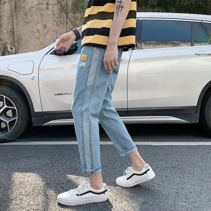 Men's lightcolored jeans in summer slim Korean version of the trend Joker nine students tide