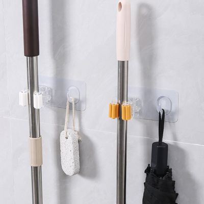 【YF】 Wall Mounted Mop Organizer Holder Brush Broom Hanger Home Storage Rack Bathroom Suction Hanging Pipe Hooks Household Tools