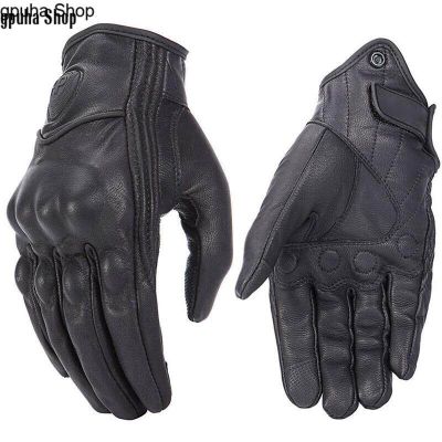 gpuha Shop LANG Retro Real Leather Motorcycle Gloves Moto Waterproof Gloves Motocross Glove