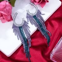 GODKI Fashion street style Purple Tassel Earring For Women Wedding Party Cubic Zircon Dubai Bridal Earring boucle doreille 2021