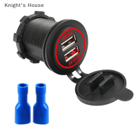 Knights House Universal รถจักรยานยนต์ Car Charger ไฟ LED DUAL PORT USB Charger Power Socket Quick Charge ซ็อกเก็ตกันน้ำสำหรับรถจักรยานยนต์รถยนต์รถบรรทุก ATV เรือ