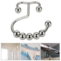 ❀ 1 Set Stainless Steel Curtain Hooks Bath Curtain Rollerball Shower Curtain Rings Hooks 5 Rollers Polished Satin Nickel Ball