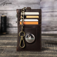 Hiram Genuine Leather Card Holder Wallet With Keychain Airtag Case Luxury Men Rfid Name Laser Engrave Slim Thin Coin Purse Card Holders