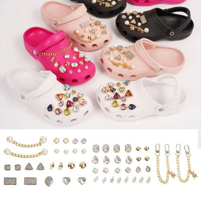 Bling Rhinestone Croc Shoes Charm Buckles Crystal Metal Chain Hole Shoes Accesories DIY Pearl Sandals Flower Decorations Headbands