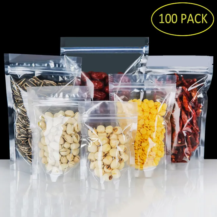 100pcs Transparent Zip Lock Plastic Bags Mylar Bag Ziplock Stand Up