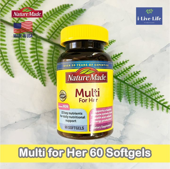 วิตามินรวม-22-ชนิด-สำหรับผู้หญิง-สนับสนุนสุขภาพ-multi-for-her-60-softgels-nature-made