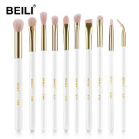 BEILI Makeup Brushes White Golden 10Pcs Eyeshadow Eyebrow EyeLiner Brush Set Goat Hair Eye Make Up Tools brochas maquillaje