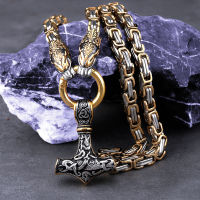 Vintage Viking Dragon Head Amulet s Hammer 316L Stainless Steel Pendant Necklace Pirate King Chain with Valknut Gift Bag