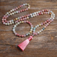 Natural 8mm Rhodochrosite and Amazonite Beads Necklace Peaceful Heart 108 Bead Mala Jewelry, Buddha Prayer Bracelet Women