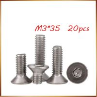 20ชิ้น M3 * 35มิลลิเมตร M3x35โลหะสเตนเลสแบนสกรูภายในซ็อกเก็ตหกเหลี่ยม Countersunk หัวสกรูสลักเกลียวสแตนเลสเล็บ