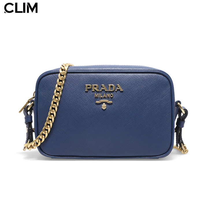 Prada Saffiano Leather Mini Shoulder Bag in Blue