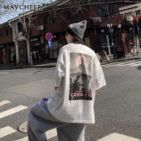 MAYCHEER เสื้อยืดแขนสั้นสำหรับผู้ชาย,เสื้อยืดแขนสั้นสไตล์ฮิปฮอปฉบับภาษาเกาหลีคู่