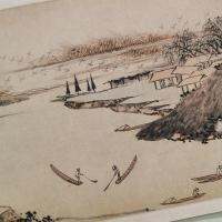 Shen Zhoujiang Estate Yule เลื่อนภาพวาดการประดิษฐ์ตัวอักษร,ภาพวาด,แนวนอนและจิตรกรรมจีนโบราณของแท้งานเขียน,ไมโครสเปรย์,แกนโบราณ,Handroll Mounting