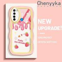 เคส Chenyyka สำหรับ Xiaomi Redmi Note 8 2021 Note 8T เคสไอศครีมสีชมพูการ์ตูนน่ารักแฟชั่นลายคลื่นเลนส์กล้องถ่ายรูปเคสโทรศัพท์โปร่งใสนิ่มเคสป้องกันทนแรงกระแทกเคสใสซิลิโคนที่สร้างสรรค์