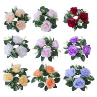 ✼♂✴ Artificial Roses Candle Rings Floral Wreaths Small Wreath Pillar Candle Holder for Halloween Christmas Window Wedding Tabletop