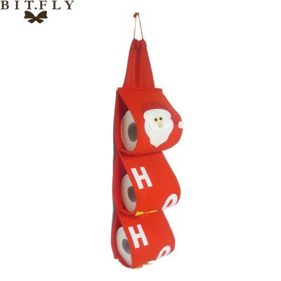 BITFLY Santa Claus Towel Sets Covers Christmas Holiday Party Toilet Paper Bags Holders Bathroom Papers Bag Pouch Xmas Home Decor