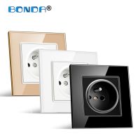 ☁◑❦ BONDA Electrical Socket French Standard 16A Plug Wall Power Outlets with USB Tempered Crystal Glass Panel Kids Safety Protection