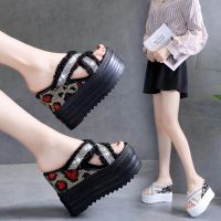 ○◘۩ Fish Mouth Slope Womans Slippers Summer 12cm Over High Heels Wedges Sandals Flip Flop