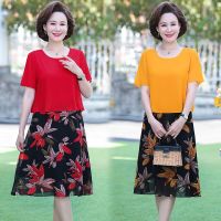 ♂☍ Middle-aged womens clothing in summer summer holiday two show thin the elderly mother with short sleeve chiffon dress skirt in the summer