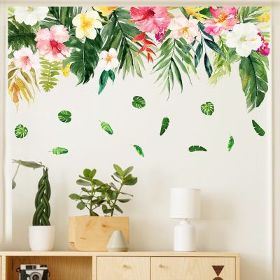 Plants Green Leaves Wall Decals Flower Wall Stickers Removable Art Murals for Living Room Bedroom TV Sofa Background Decor