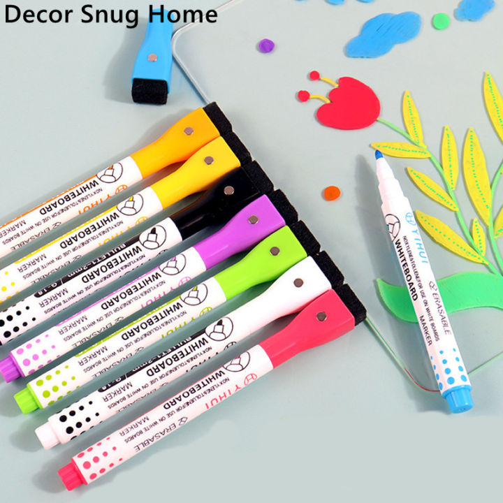 free-shipping-ไวท์บอร์ดปากกาหัวแร้งลบได้ปากกาพร้อมแปรงแม่เหล็กหัวบางปากการะบายสีสีของเด็ก