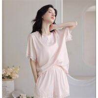 Nightdress ชุด Pakaian Rumahan ผ้าไหมน้ำแข็งผู้หญิงใส่ในฤดูร้อนผ้าลูกไม้สีแดงลมฤดูร้อนชุดผ้าไหมสำหรับผู้สูงอายุขนาดอ้วน