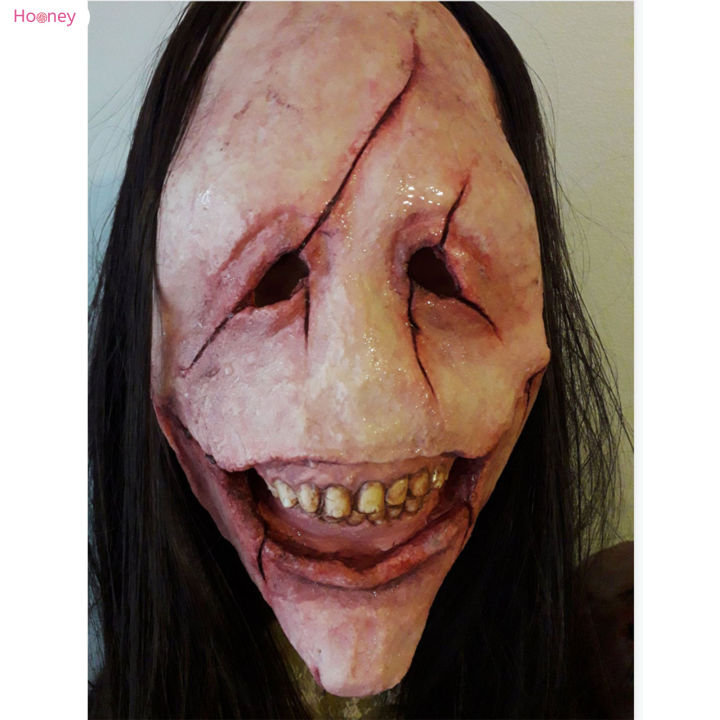 hooney-หน้ากากคอสเพลย์หน้ากากใบหน้าฮาโลวีนปีศาจผีสิงสวมผมยาวสำหรับงานปาร์ตี้ธีมฮาโลวีน