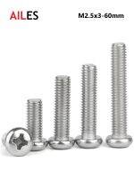 2.5mm Cross Recessed Pan Round Head 304 Screws Stainless Steel Phillips Machine Bolts M2.5 x 3 4 5 6 8 10 30 35 40 45 50 55 60mm Nails Screws Fastener