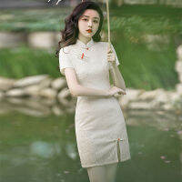 Joso 2022ใหม่ Solid Letter Girls Cheongsam ลูกไม้ปักชุดจัดเลี้ยงปรับปรุง High Class ฤดูร้อน Cheongsam