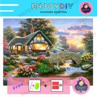 พร้อมส่ง ครอสติสคริสตัล กระท่อมลำธาร 2 ขนาด 30 x 40 CM ติดทั้งภาพ เม็ดกลม diy 5d diamond painting