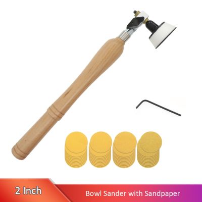 2 inch Diameter Bowl Sander with Sandpaper Dual Bearing Head and Foam Hook and Loop Sander with Mandrel and Hardwood Handle