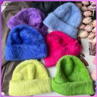 CHANG สีทึบขนกระต่าย Topi Bonnet สำหรับผู้หญิง,Topi Pelindung Telinga ขนสัตว์ยาวแฟชั่นหมวกฤดูหนาว Y2k