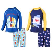 ☃▣❣ NEW Kids Boys Swimwear Swimming Bathing Surfing Rash Guards Shark print Swimsuit Set Top Shorts Children Boys swimming beachwear