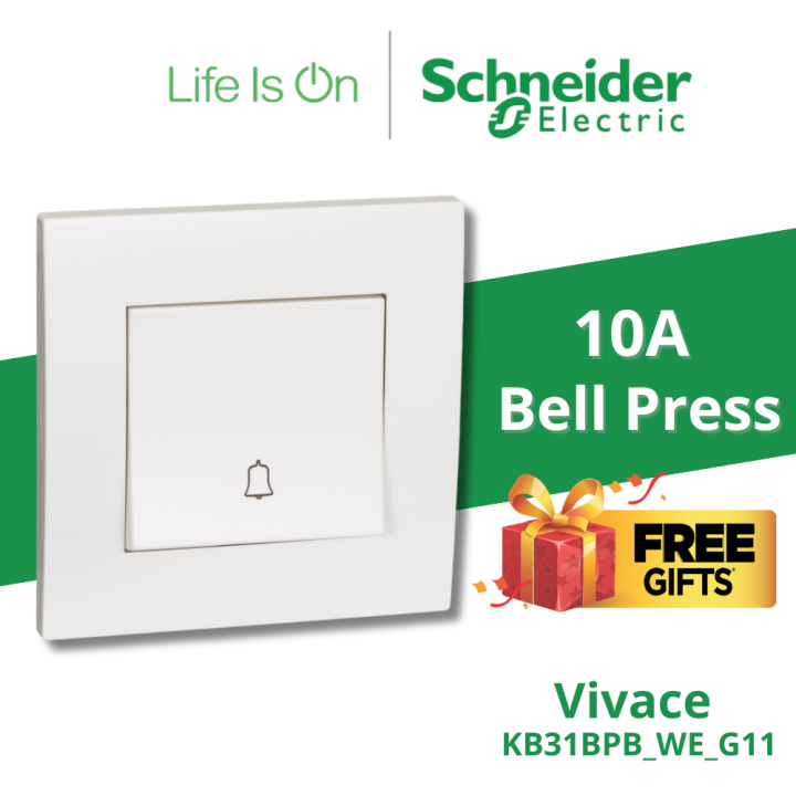 Schneider Electric Vivace Series 10a 250v 1 Gang Bell Press Switch With Bell Icon White 3131