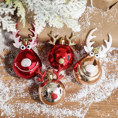 Christmas Pendants Gold Red Elk Ball Xmas Tree Hanging Ornaments Xmas Ball Deer Noel Merry Christmas Decor Happy New Year 2024