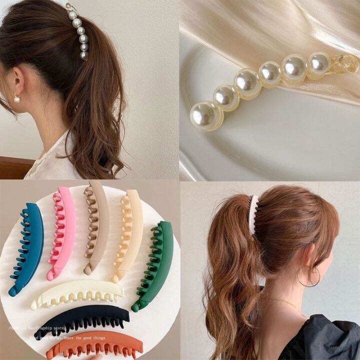 Pearl Ponytail Hair Clip Banana Clip Vertical Clip Fashion Color
