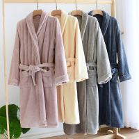 ญี่ปุ่นใหม่ฤดูใบไม้ร่วงฤดูหนาวคู่ Nightgown สักหลาดหนาเสื้อคลุมอาบน้ำสำหรับผู้ชายและผู้หญิงขนาดบวกยาวอบอุ่นบริการบ้านเสื้อคลุม