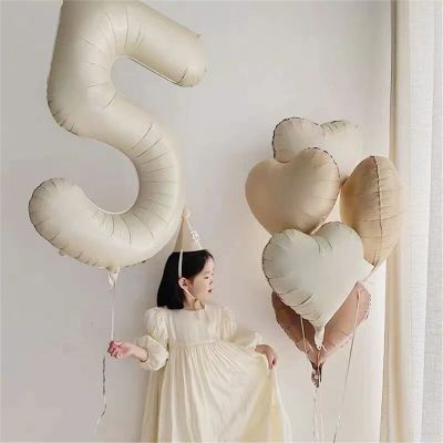 6pcs Cream Color 32inch Number Heart Foil Balloons Happy Birthday Party Decorations Kids Boy Girl 1 2 3 4 5 6 7 8 9 Year Old Artificial Flowers  Plant