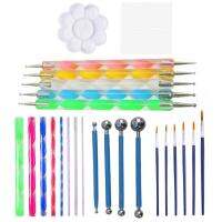 25 PCS ภาพวาด Mandala Dotting เครื่องมือ Dotting Rods Ball Stylus ปากกา Stencil ถาดสีแปรงสำหรับเล็บ Rock ผ้า Wall Art-BIANO