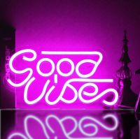 Good Vibes 28X1 2ปากการูปหัวใจ6ซม. ไฟกลางคืน USB นีออน LED เชื่อมต่อ,Live Cast Background ป้ายตกแต่งห้องผับบาร์โรงรถโรงรถบ้านของตกแต่งศิลปะบนผนัง