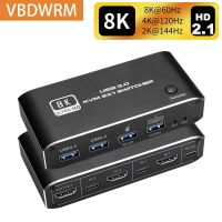 2.1 HDMI 2X1สวิตช์ KVM สำหรับ HDMI 8K 60HZ HDMI 2.0 4K 60HZ แปลงวิดีโอ KVM พร้อม J46คอนโซลเกมแล็ปท็อปพอร์ต USB สำหรับ