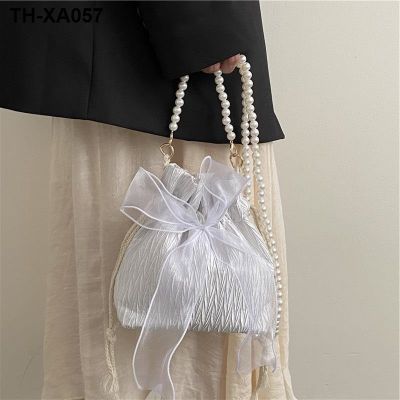 ✕▦№ of new fund 2023 summer bow inclined bag net yarn fairy bag the pearls fold bucket