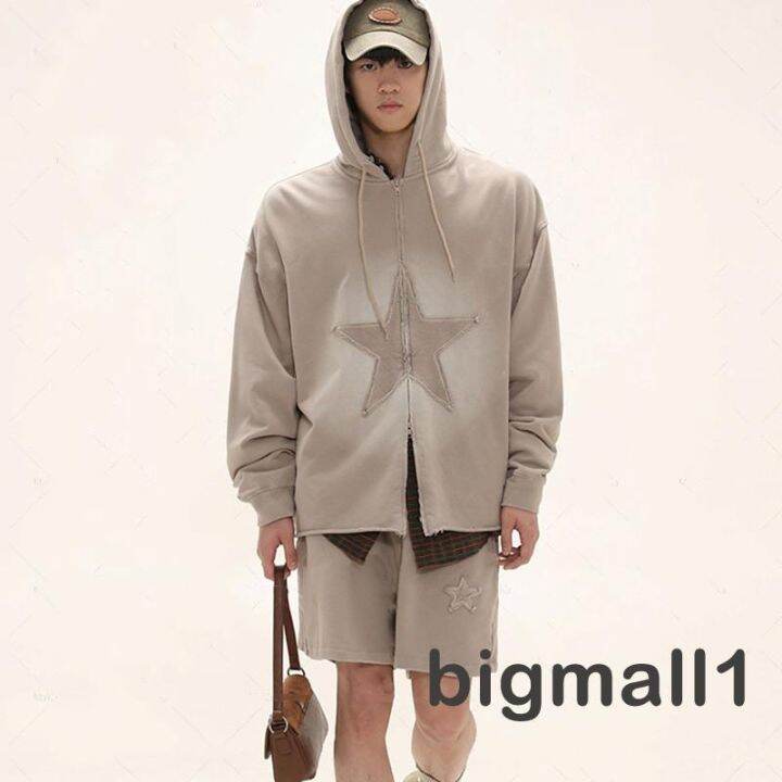 bigmall-เสื้อแจ็กเก็ตกันหนาว-แขนยาว-มีฮู้ด-มีซิป-ทรงหลวม-ลายดาว-สไตล์ฮิปฮอป-สําหรับผู้หญิง