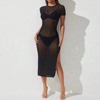 FN946N Women Dress Hot Summer Sexy Jumpsuit Mesh Sheer Cover-Up Bodysuit O Neck Black Bikini New Swimsuit Beach Lingerie Cover