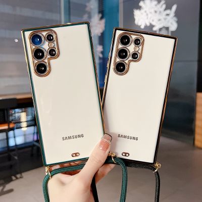 ชุบสองสีสำหรับ Samsung S22 Ultra S21 Plus S21 Ultra S22 Plus ปลอกใสพร้อมสายคล้อง