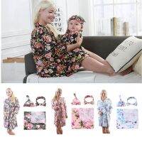 4pcs set Maternity Pajamas+Baby Swaddle Mother Clothes Nursing Dress Nightgown Sleepwear Robe Receiving Blankets Family Matching