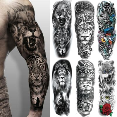hot！【DT】◕  Large Arm Sleeve King Temporary Sticker Fashion Wolf Tiger Men Totem