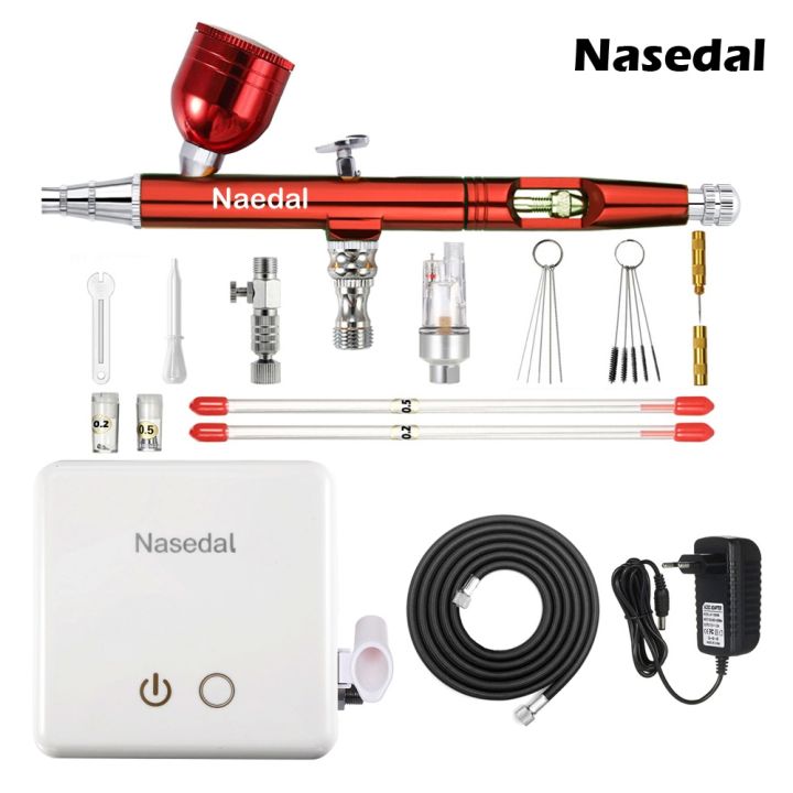 nasedal-gold-dual-action-airbrush-compressor-kit-0-3mm-airbrush-spray-gun-for-nail-airbrush-model-cake-car-fish-shoes-painting